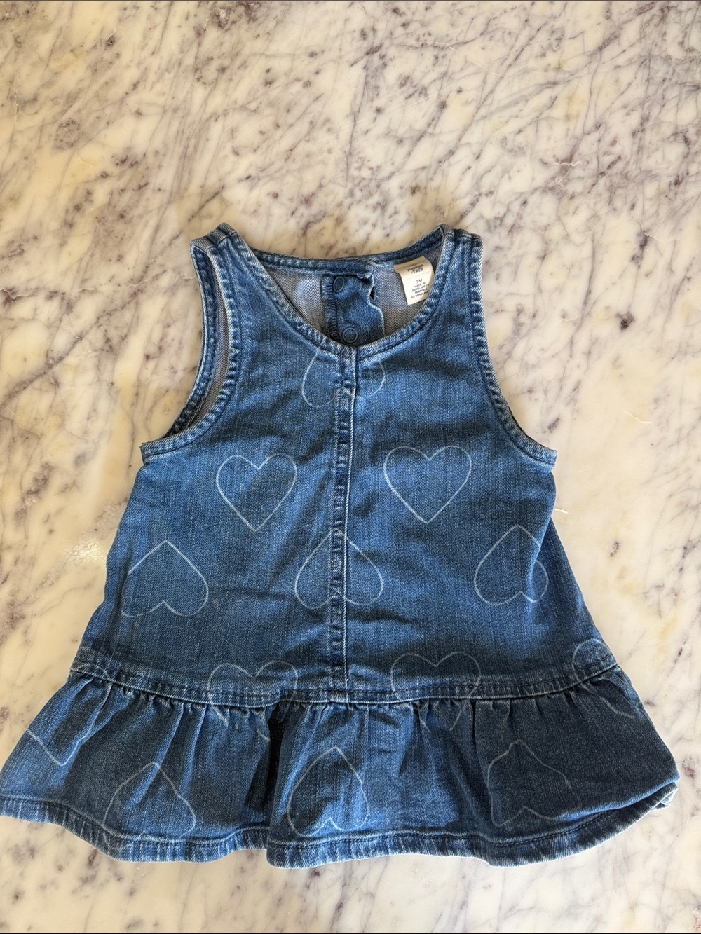 Denim Heart Print Sleeveless Baby Dress